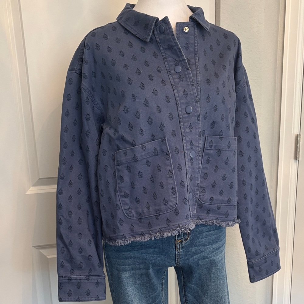 Isaac Mizrahi Navy Patterned Jean Jacket